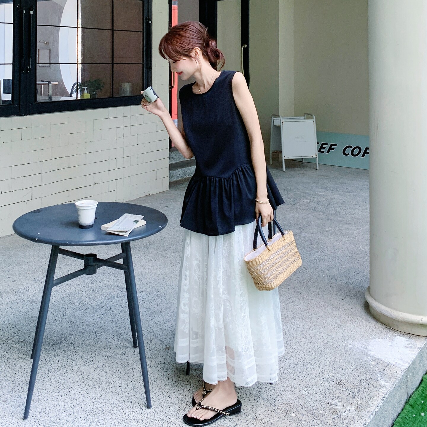 法式高级感气质套装女2025夏季新款优雅黑色背心蕾丝半身裙两件套,女装套装/套裙,浙宝125