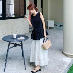法式高级感气质套装女2025夏季新款优雅黑色背心蕾丝半身裙两件套图片