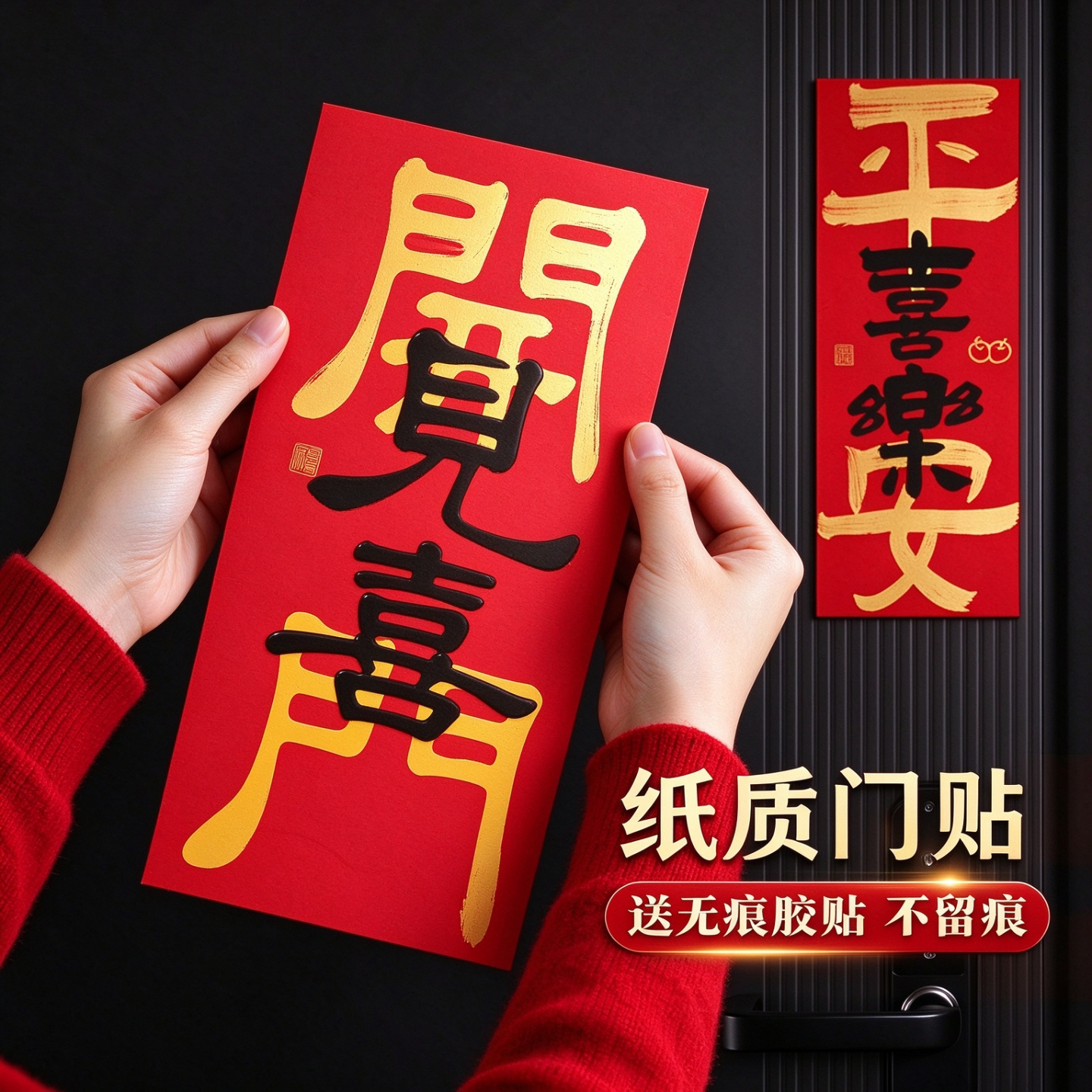 2027年新款羊年新年装饰品纸对贴门贴开门见喜门幅过大年春节装饰