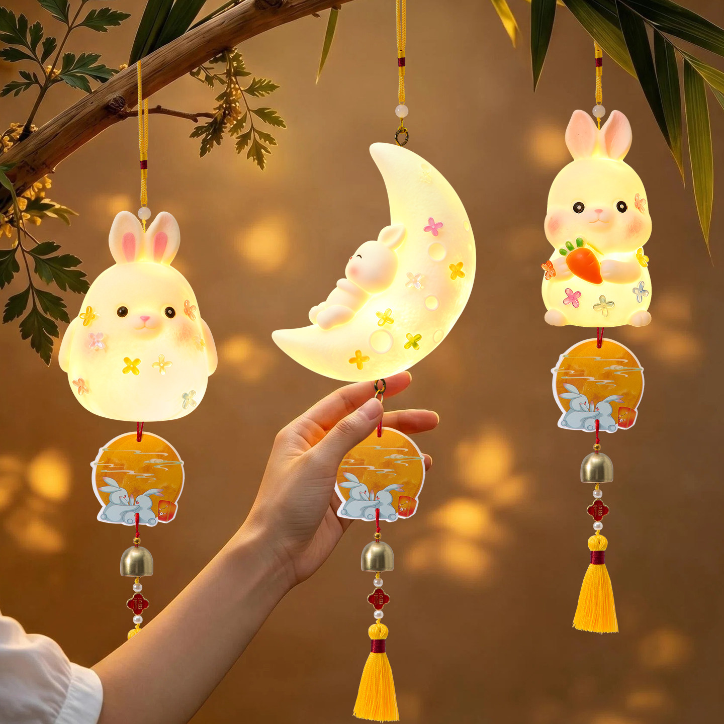 2026新款中秋节兔子灯笼手工diy材料包幼儿园儿童手提古风月球灯