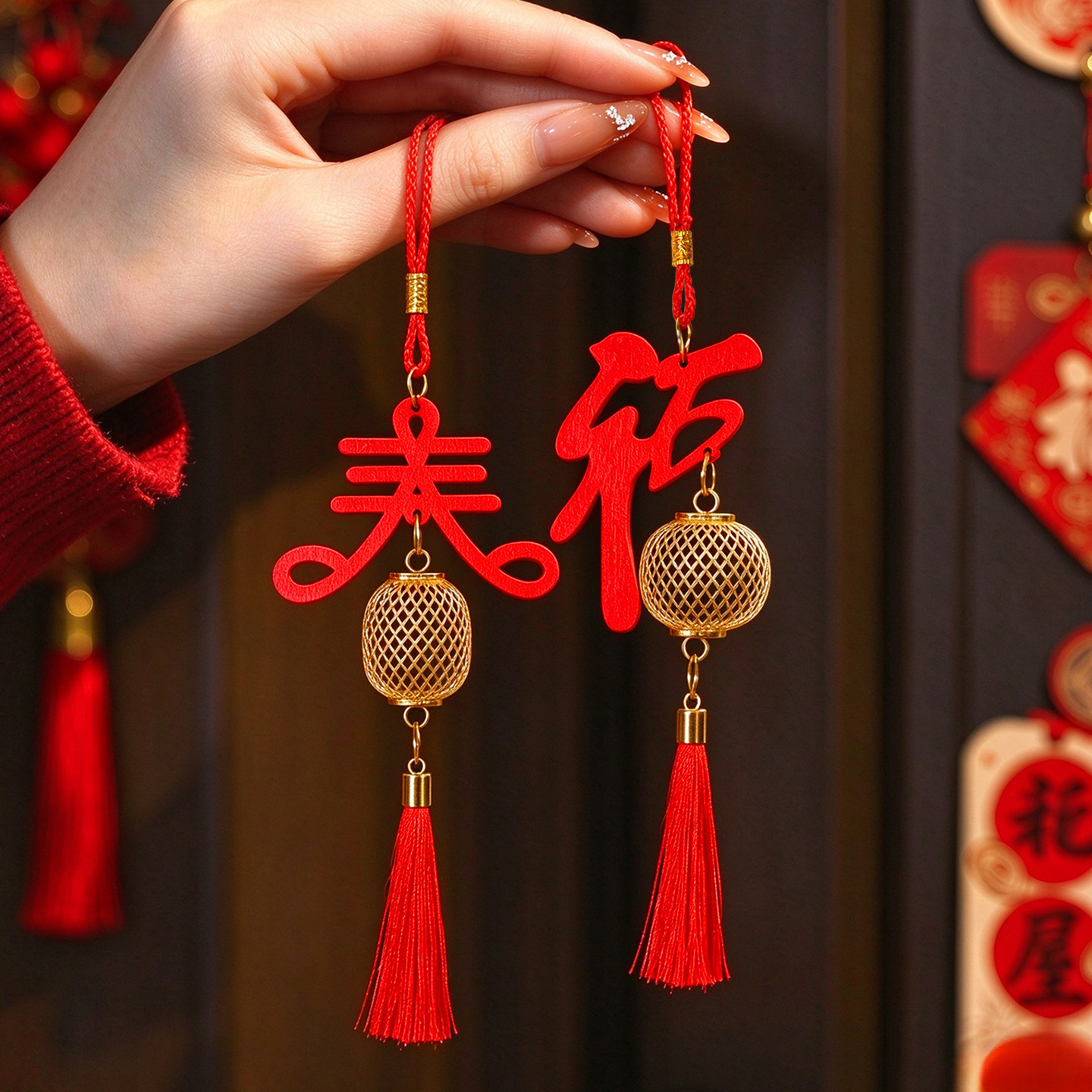 2027新款羊年春节新年灯笼装饰品元旦节幼儿园绿植盆栽小灯笼挂件