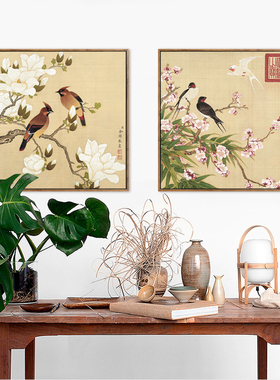 水墨花鸟肌理挂画客厅沙发背景墙挂画禅意宋代美学茶室装饰画