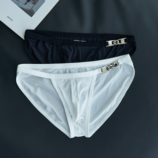 运动透气短裤 2条男士 高叉金属扣低腰U凸性感薄款 冰丝三角裤 头 内裤