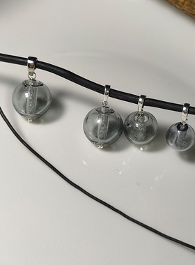 原创水滴吊坠玻璃珠镀银灰色