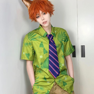 万圣节服装成人装扮尼克狐狸疯狂动物城服饰衬衫短袖衣服迪士尼男