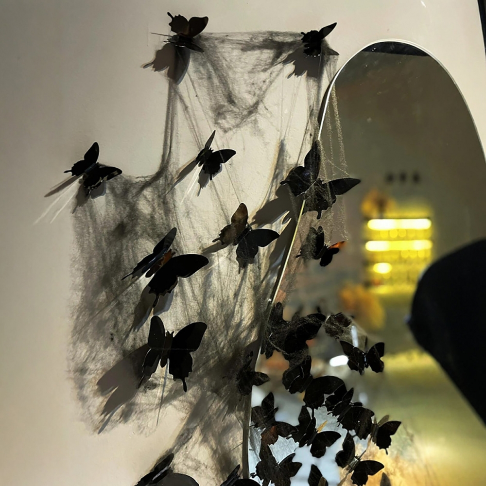 万圣节道具黑色蝴蝶3d立体墙面装饰品恐怖道具鬼屋密室逃脱布置