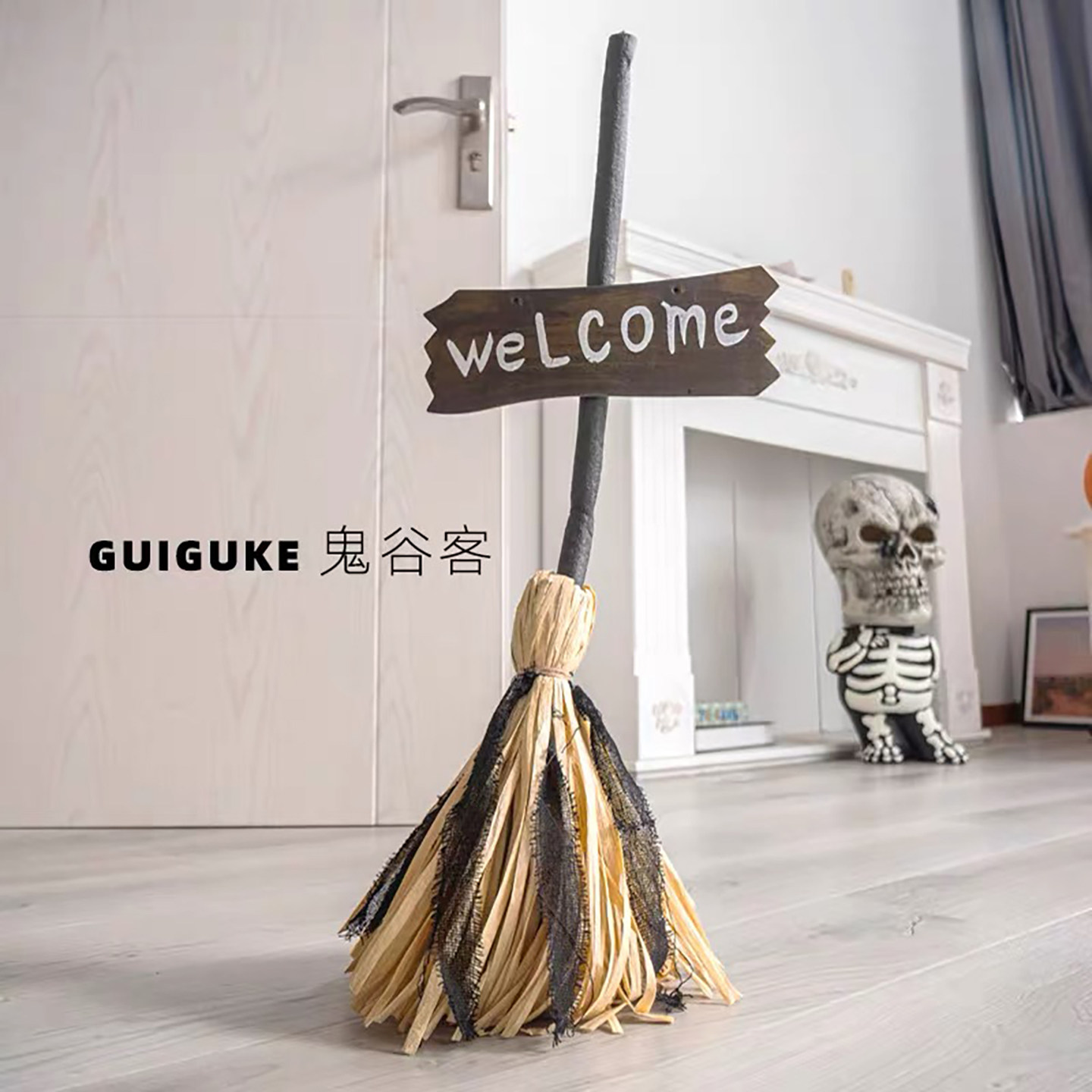 万圣节电动女巫扫把魔法扫帚道具摆件巫婆装饰品派对氛围场景布置