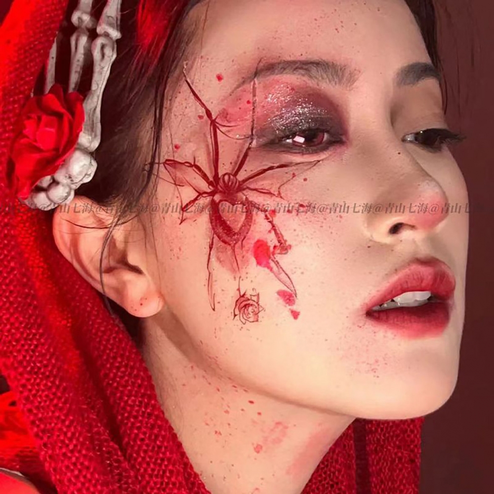 万圣节脸贴红色蝴蝶伤疤纹身贴纸