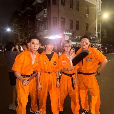 万圣节服装成人男cosplay美式制服装扮囚犯连体衣活动橙桔色套装