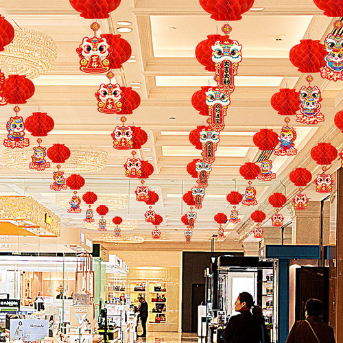 蜂窝球纸灯笼折叠纸大红挂饰新款2026新年过年春节马年挂件装饰品