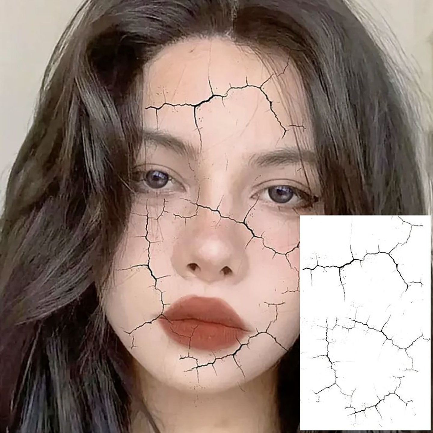 万圣节脸贴黑色裂纹伤痕纹身贴纸