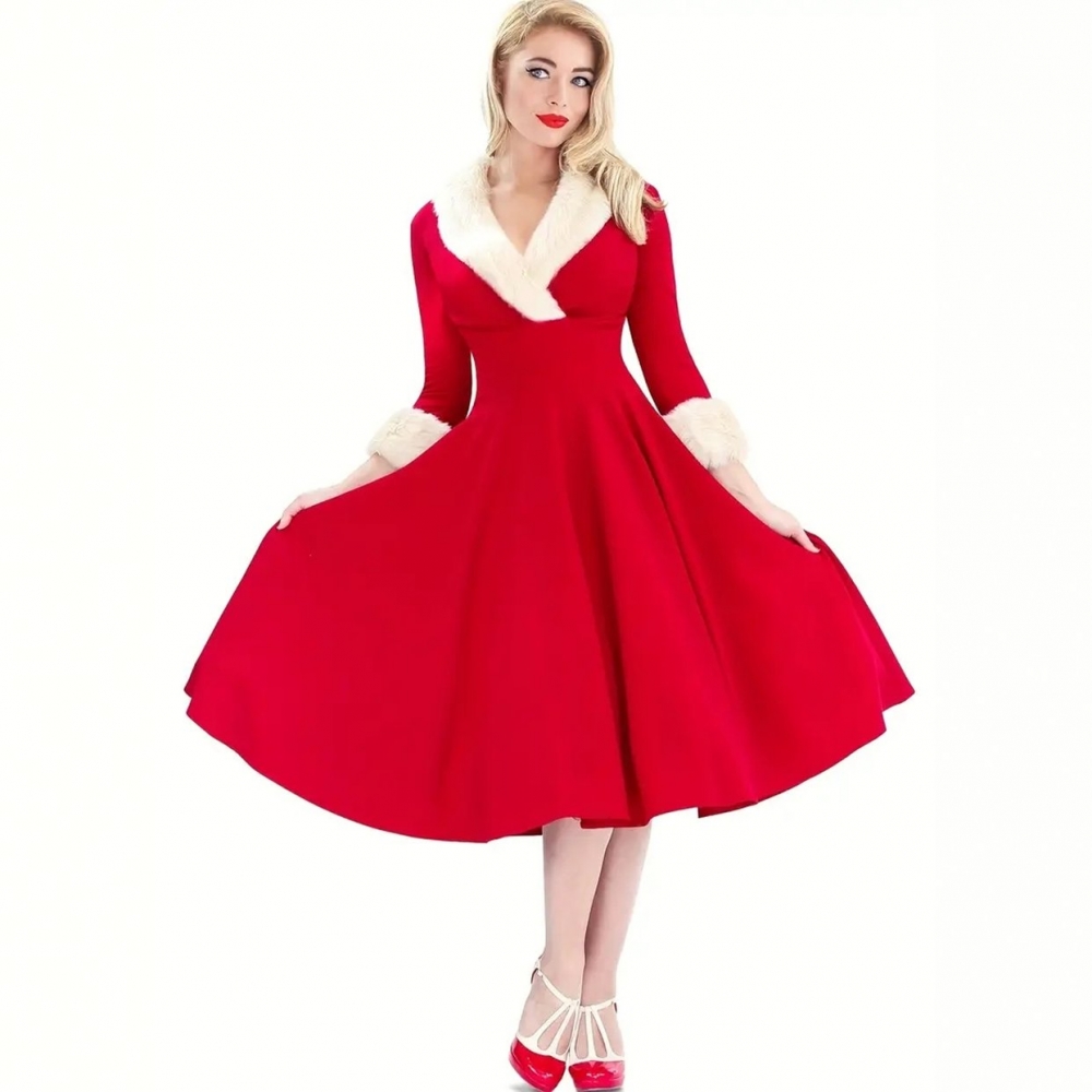 圣诞节服装成人红色连衣裙女装长袖气质穿搭服饰装扮衣服2025新款