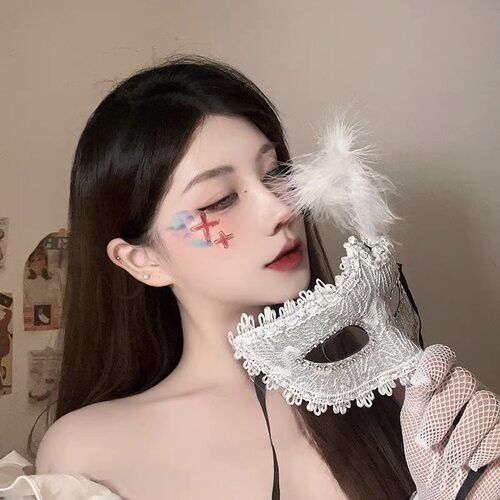 万圣节面具美女半脸女士成人