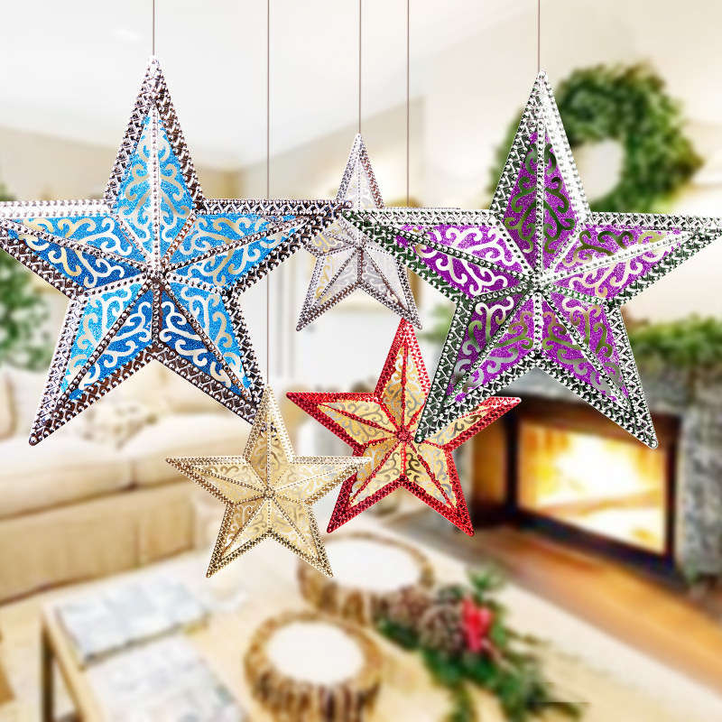 圣诞节装饰布置五角星吊顶挂饰星星挂件橱窗商场活动场景装扮用品
