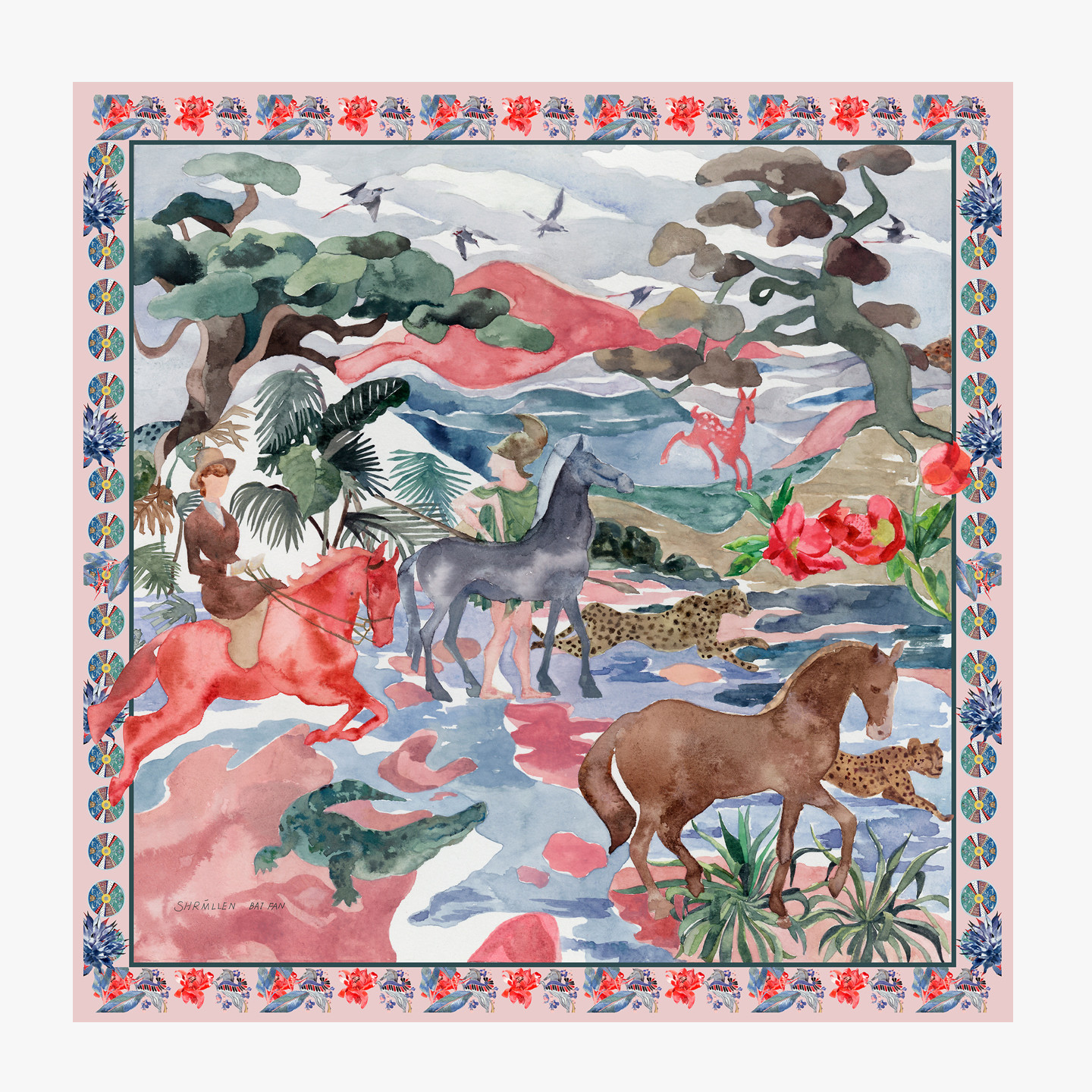 奢茉荔原创重磅真丝斜纹绸大方巾珍藏版送礼女围巾原创丝巾桑蚕丝