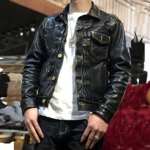 休闲摇滚机车真皮夹克 男女情侣款 美式 506翻领褶皱马皮皮衣夹克
