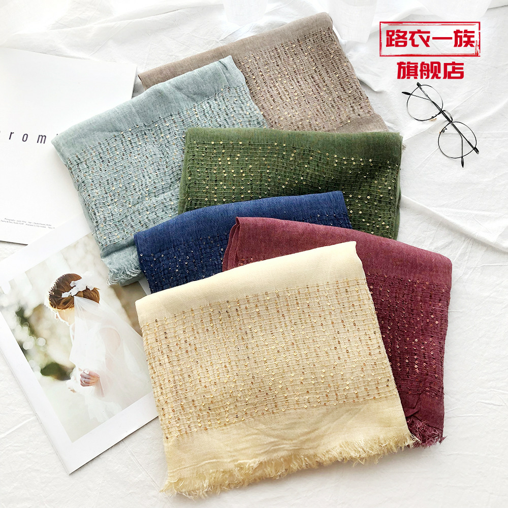 围巾春款外贸人棉围巾女纯色脏染