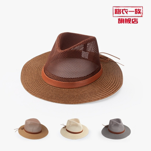 春夏季男帽透气遮阳平沿网子牛仔帽防晒太阳帽沙滩帽子草帽凉帽