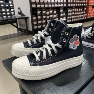 Converse匡威正品奥莱松糕花朵黑色帆布鞋女鞋增高鞋A05194