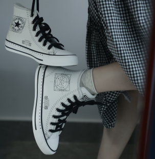 男女 皮质白明线高帮休闲板鞋 173067C star正品 Converse匡威all