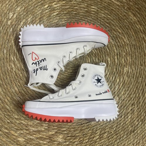Converse匡威正品Run Star情人节白色增高厚底高帮休闲鞋571874