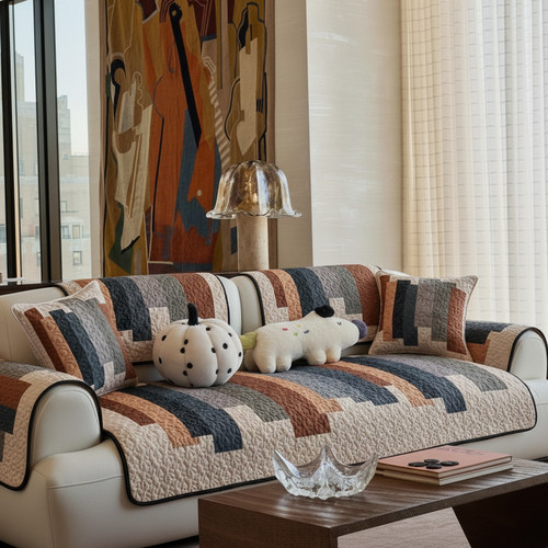 轻奢风耐脏高级感沙发垫简约现代几何条纹沙发坐垫四季通用沙发套