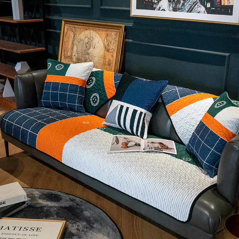 简约现代毛绒沙发垫北欧格子加厚坐垫客厅防滑秋冬保暖沙发巾套罩