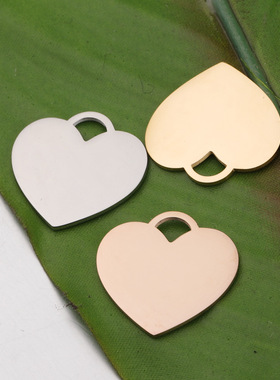 diy镜面情侣可刻字钛钢心形吊坠