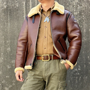 B6皮毛一体飞行夹克COCKPIT款美式复古棕色加厚进口羊毛皮草咔叽