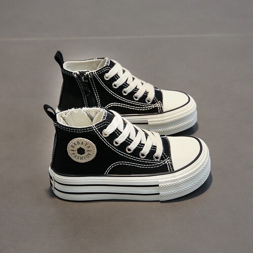 芭芭鸭儿童帆布鞋2026春季新款男童高帮鞋透气女童鞋子中大童板鞋