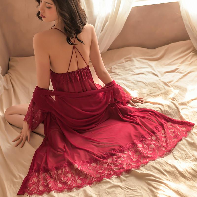 2022新款睡裙女性感冰丝火辣薄款高级感丝袜纯欲风蕾丝吊带睡衣女