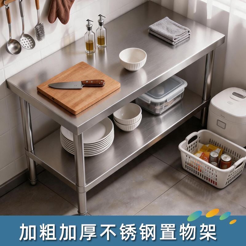 304不锈钢加厚厨房操作台饭店食堂切菜桌工作台双层储物收纳置物