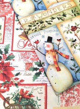 处理圣诞节雪人手工DIY儿童宝宝床单服装面料口金包包纯棉布料