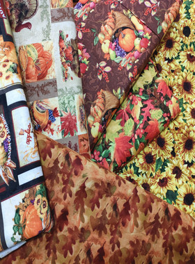 出口外贸田园纯棉布太阳花枫叶手工DIY拼布服装头巾面料全棉