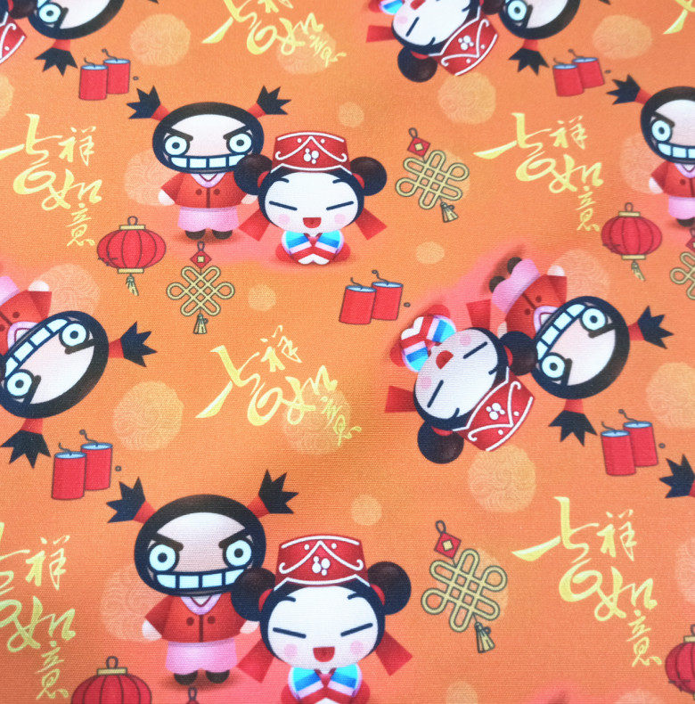 卡通印花细帆布涤手工diy包包沙发抱枕套桌布布艺新年中国娃娃