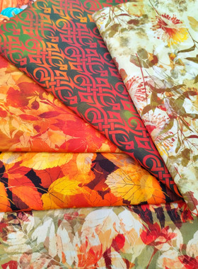 外贸田园枫叶纯棉平纹布进口棉布手工DIY头巾包包口金包服装布料