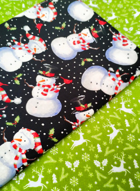 出口外贸平纹布全棉手工DIY儿童服装圣诞节雪人小鹿绿色黑色布