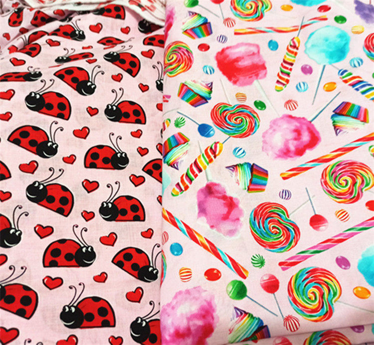 外贸进口纯棉平纹布卡通瓢虫糖果布料手工DIY拼布包包儿童服装
