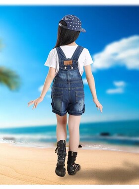 6岁小女孩牛仔背带裤2025夏季新款中大童薄款可爱炸街牛仔短裤子9