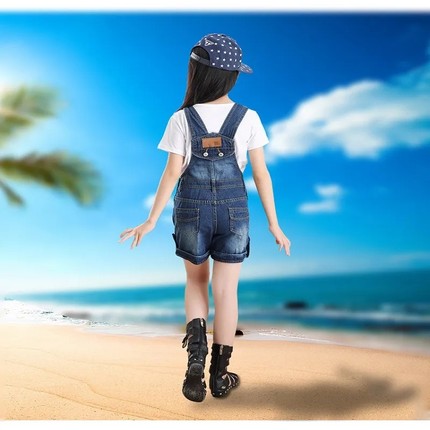 6岁小女孩牛仔背带裤2025夏季新款中大童薄款可爱炸街牛仔短裤子9