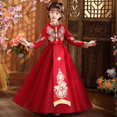 2026新款 儿童汉服唐装 女中国风秀禾服拜年服女童红色新年旗袍冬季