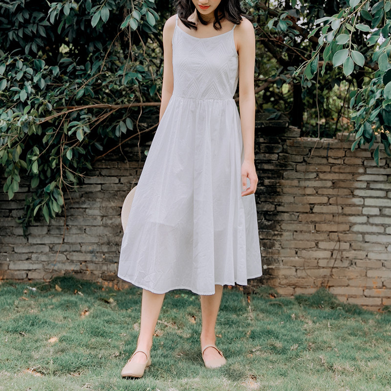 egg初恋桔梗小白裙森系超仙女纯棉法式背心裙中长款吊带连衣裙夏