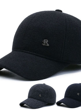 帽子男士秋冬季毛呢棒球帽百搭中老年加绒保暖帽爸爸款护耳鸭舌帽