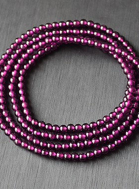 女士3MM小珠子玫紫色石榴石4MM 紫牙乌手链 多圈水晶手串 3圈4圈