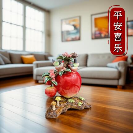 平安喜乐摆件平安如意中式陶瓷苹果客厅办公室工位装饰品创意摆件