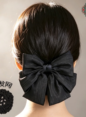 希子黑色缎面蝴蝶结发夹