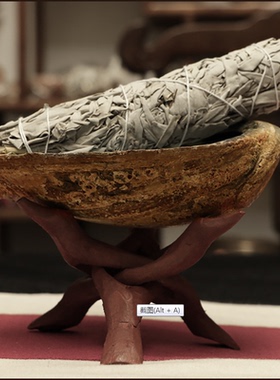 美国进口加州白鼠尾草支架鲍母贝鲍鱼贝贝壳水晶艾草房间空间香薰