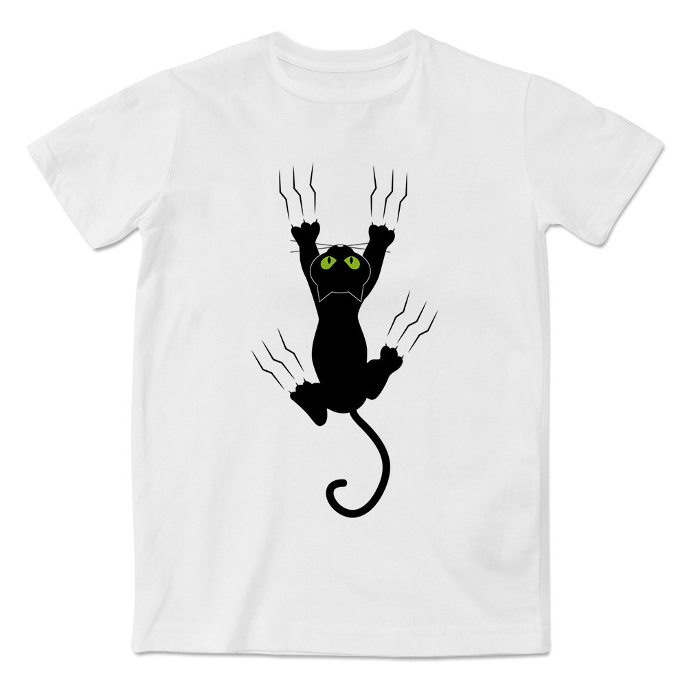 有趣的黑猫图案 看我神爪 时尚休闲短袖t恤 男女同款