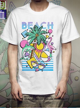 2020定制夏季白色t恤女春夏定制短袖定制热带插图男女同款白色T恤