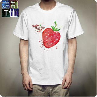 新品日系小清新草莓泼墨白色气质短袖t恤男女上衣装上衣短袖ins潮